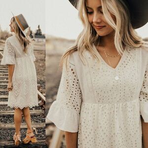 Roolee Falling For You Eyelet Lace Dress Womens Sz S Romantic Cottagecore NEW